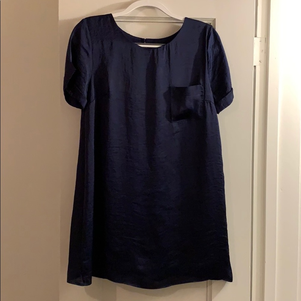 Short, satin, short sleeved dress.